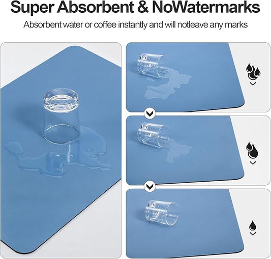 Dish Drying Mat for Kitchen Counter | Coffee Bar Mat for Countertops | Heat Resistant Drainer Mat with Non-slip Rubber Backed | Hide Stain Kitchen Absorbent Draining Mat | Blue 16"x18"