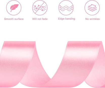 1-1/2 Inches 50 Yards Pink Satin Ribbon, Solid Fabric Ribbon Roll for Flower Bouquets, Gift Wrapping, Wedding, Handmade Crafts
