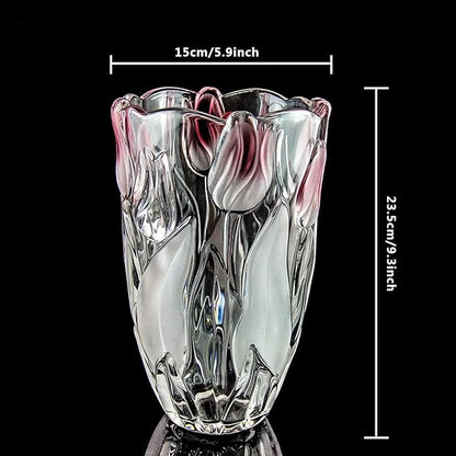 Glass Flowers Vase 9.3 inch Tall, Unique Crystal Vases for Tables Centerpieces, Vintage and Tulip Shape Large Vases Christmas Thanksgiving Gifts.