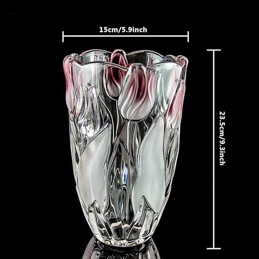 Glass Flowers Vase 9.3 inch Tall, Unique Crystal Vases for Tables Centerpieces, Vintage and Tulip Shape Large Vases Christmas Thanksgiving Gifts.