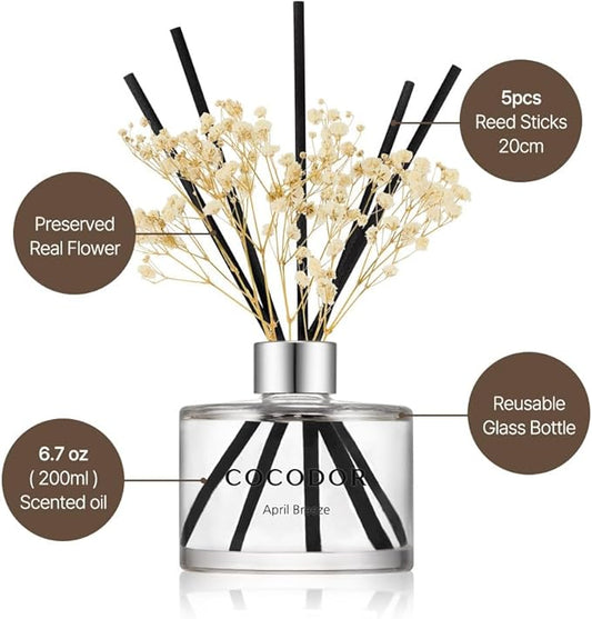 COCODOR Flower Reed Diffuser Set / 6.7oz / Lemon Eucalyptus/Scent Diffuser with Sticks Home Fragrance Reed Diffuser for Bathroom Shelf Decor