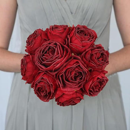 IPOPU Red Roses Artificial Flowers 25pcs Dark Red Silk Bulk Flower Heads Vingtage Dried Fake Flowers Artificial for Decoration Bridal Bouquets for Wedding Centerpiece Flower Wall Decor (Dark Red)