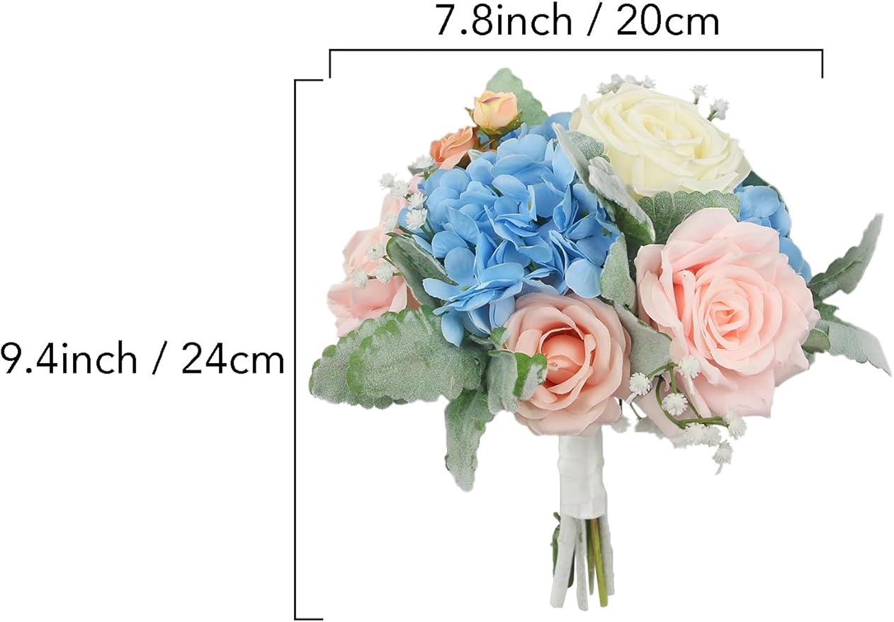 Rinlong Wedding Bouquets for Bridesmaids Bride Pastel Pink Blue Artificial Flowers Bridesmaids Bridal Bouquet for Wedding Prom Homecoming