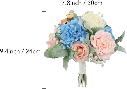 Rinlong Wedding Bouquets for Bridesmaids Bride Pastel Pink Blue Artificial Flowers Bridesmaids Bridal Bouquet for Wedding Prom Homecoming