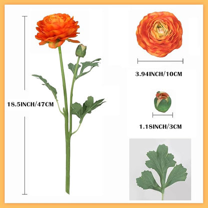6PCS Orange Ranunculus Artificial Flowers Real Touch Peonies Silk Ranunculus Flowers with Stems for DIY Wedding Bouquet Party Table Home Decor(Orange)