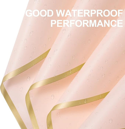 WRAPAHOLIC 20 Sheets Flower Wrapping Paper - 22.4 x 22.4 inch Gold Trim Rose Pink Water-Resistant Floral Bouquet Wrapping Paper, Florist Supplies Packaging Paper for Wedding Birthday Gift DIY
