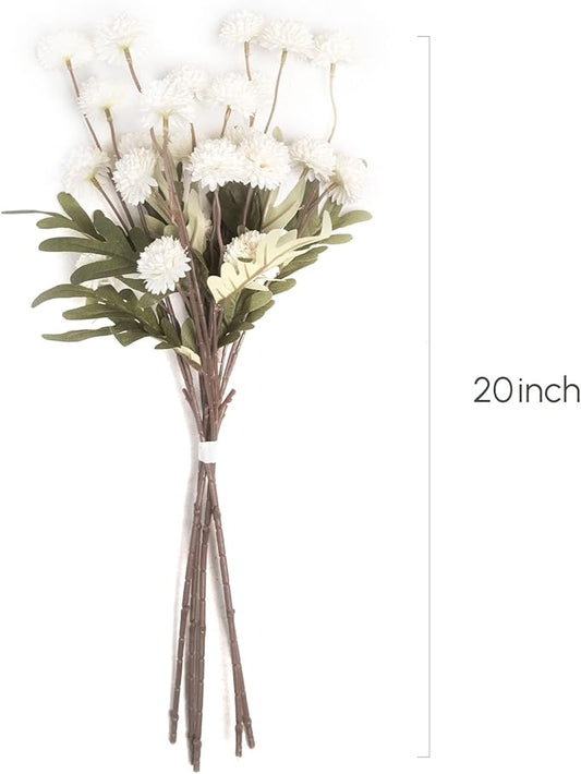 Artificial White Mums Flowers, 5 Pcs Faux Mums Mini Chrysanthemum Flowers Bulk with Stems, Floral Arrangements for DIY Bouquet Home Wedding Table Centerpiece Decor (No Vase)