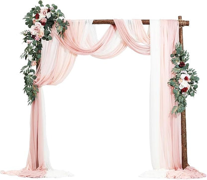 VEVOR Artificial Wedding Arch Flowers Kit, Pink Wedding Arch Flowers with Drapes Kit (Pack of 5) - 2 Pcs Floral Arrangement, 3 Pcs Sheer Drapes, for Ceremony Bouquets Reception Backdrop Decoration