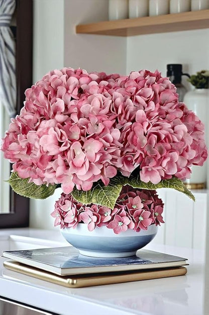 2Bouquets Artificial Fake Flowers Plants Silk Hydrangea Arrangements Wedding Bouquets Decorations Plastic Floral Home Kitchen Garden Party Festival Bar DIY(Grey Pink, 5 Flower Heads)