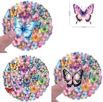 50PCS Butterfly Stickers, Transparent PET Waterproof Nature Decals for Scrapbooking, Journaling, Water Bottles, Phone Cases, Laptops, DIY Crafts & Gift Decor (Vintage Style)