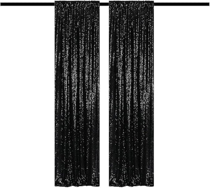 Black Sequin Backdrop Curtains Glitter Drapes 2FTx8FT 2 Panels for Wedding Birthday Party Decorations Bridal Baby Shower Party Supplies Sparkly Photography Background
