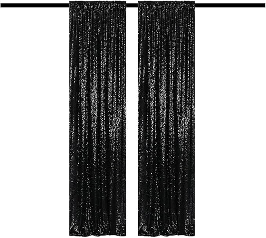 Black Sequin Backdrop Curtains Glitter Drapes 2FTx8FT 2 Panels for Wedding Birthday Party Decorations Bridal Baby Shower Party Supplies Sparkly Photography Background