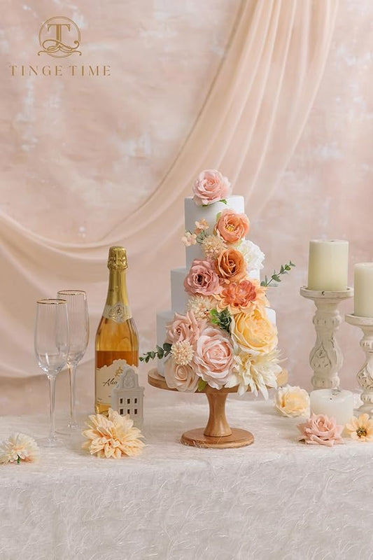 TINGE TIME Fake Flowers Artificial Flowers Peonies Bulbous Chrysanthemum Daisy Hydrangea Sunflower Violets Dahlia Daffodils Epiphyllum Orchid Cherry Blossom Camellia Leyaron (Blush & Champagne)