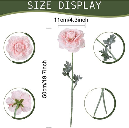 6Pcs Pink Ranunculus Artificial Flowers 19.7’’ Realistic Faux Peonies Silk Fake Flowers for Vase Table Centerpiece Home Wedding Party Garden Decoration(Pink)