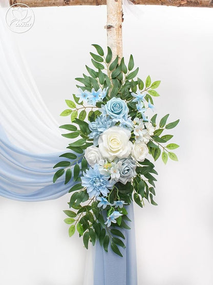 Wedding Arch, Artificial Flowers, Wedding Decor with Drapes (Set of 4)，Be Suited to Banquet, Party, Wedding Decor Ceremony and Background Decoration (Blue)