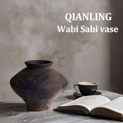 Wabi Sabi Rusty Vintage Vase, 6.3" Tall Wabi Sabi Decor Rustic Farmhouse Pottery Vase for Centerpiece, Textured Pottery Flower Vases for Home Decorative, Table, Living Room, Bedroom, Bathroom, Kitchen