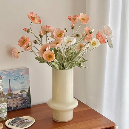 Set of 6 Poppies Flowers Artificial Silk Flowers with Long Stems Faux Wildflowers Bouquet for Vases Oil Pastel Style for Wedding Party Indoor Home Office Decor (Gradient Coral)