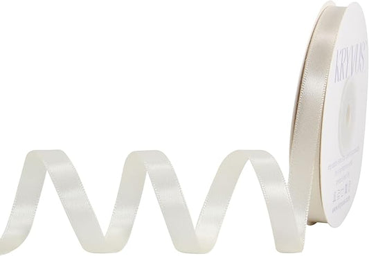Antique White Satin Ribbon, Double Faced 3/8 Inch X 25 Yards Antique White Ribbon, Premium Satin Ribbon for Gift Wrapping, Crafts, Hair Bow Making, Sewing, Flower Bouquet, Wedding Party Decor