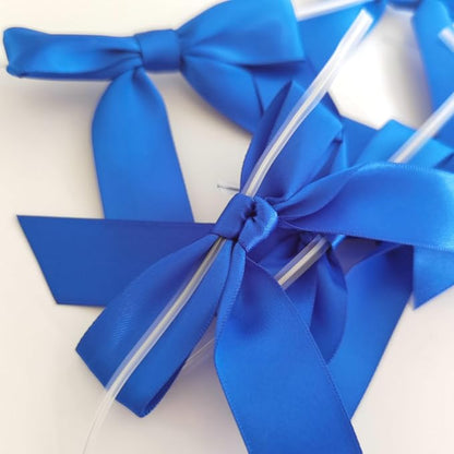 50pcs/Bag 3-1/2" Blue Satin Ribbon Bows with Twist Ties for 4th of July Independence Day Gift Wrapping Packing Holiday Decoration(Blue)