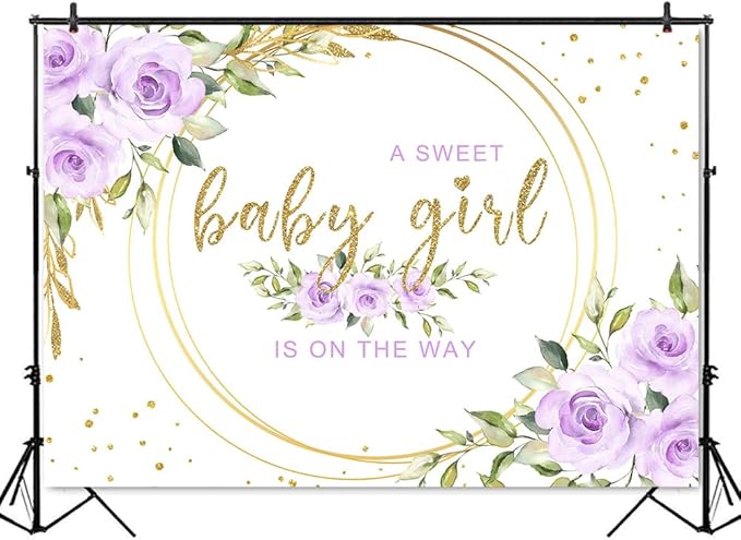 Mocsicka Floral Sweet Baby Girl Backdrop It's a Girl Baby Shower Background Watercolor Lavender Purple Floral Baby Shower Party Cake Table Decoration Photo Booth Props (8x6ft)