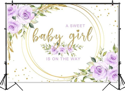 Mocsicka Floral Sweet Baby Girl Backdrop It's a Girl Baby Shower Background Watercolor Lavender Purple Floral Baby Shower Party Cake Table Decoration Photo Booth Props (8x6ft)
