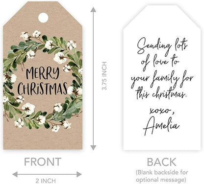 Andaz Press Christmas Holiday Season Classic Gift Tags, Merry Christmas to from Classic Favor Tags, Kraft Brown with Floral Christmas Wreath Design, for Holiday Events, Parties, and Favors, 60-Pack
