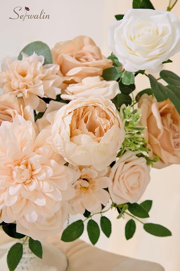 Serwalin Artificial Flowers Combo Box Set Champagne Fake Flowers for DIY Table Centerpieces for Thanksgivings Day Bridal Wedding Decorations Silk Floral Arrangements Party Baby Shower Decor