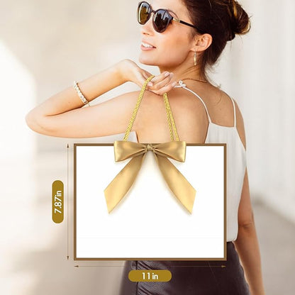 JMANNI Gift Bag, Medium Gift Bags with Tissue Paper, 2Pcs Gift Bags Medium Size with Handle and Bow Ribbon for Any Birthday, Weddings, Mothers Day & Special Occasion 11''x7.87''x4'' (Golden-White)