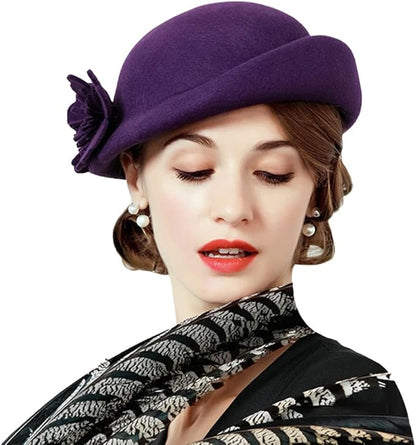 Women Wool Felt Ribbon French Fashion Vintage Millinery Beret Hats Top Cap Ladies Party Wedding Fedoras Chapeau
