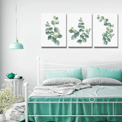 3 Piece framed Canvas Wall Art for living room bathroom Wall Decor Canvas Prints bedroom Decorations Office kitchen wall Artwork painting Green leaves Picture Watercolor painting Poster Home Decor