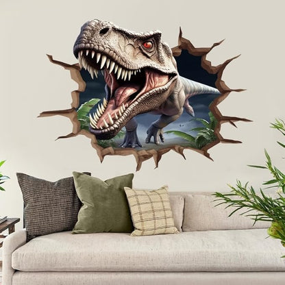 Large Dinosaur Stickers for Wall Dinosaur Room Decor for Boys, Realistic Tyrannosaurus rex, Breaking Through Walls