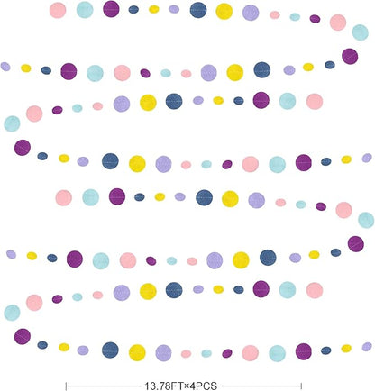 Oh Happy Day Decorations Navy Blue Yellow Purple Pink Boho Felt Circle Dot Garland Hanging Polka Dot Streamer for Classrooms Preschool Everyone is Welcome Homeschool Nursery Birthday Baby Shower Decor