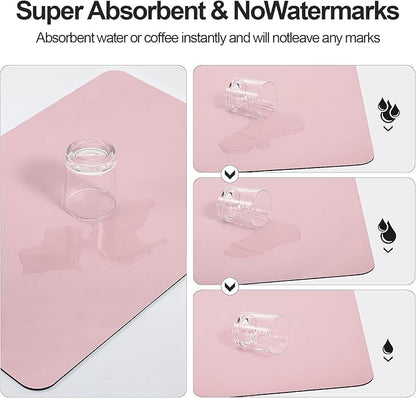 Dish Drying Mat for Kitchen Counter | Coffee Bar Mat for Countertops | Heat Resistant Drainer Mat with Non-slip Rubber Backed | Hide Stain Kitchen Absorbent Draining Mat | Pink 16"x20"