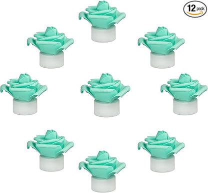12 Pack LED Tea Lights Candles with Artificial Rose Petals, Flameless Battery Operated Candles,Romantic Decorations Special Night Set for Valentines,Wedding Decor (Green, 12 Pack)