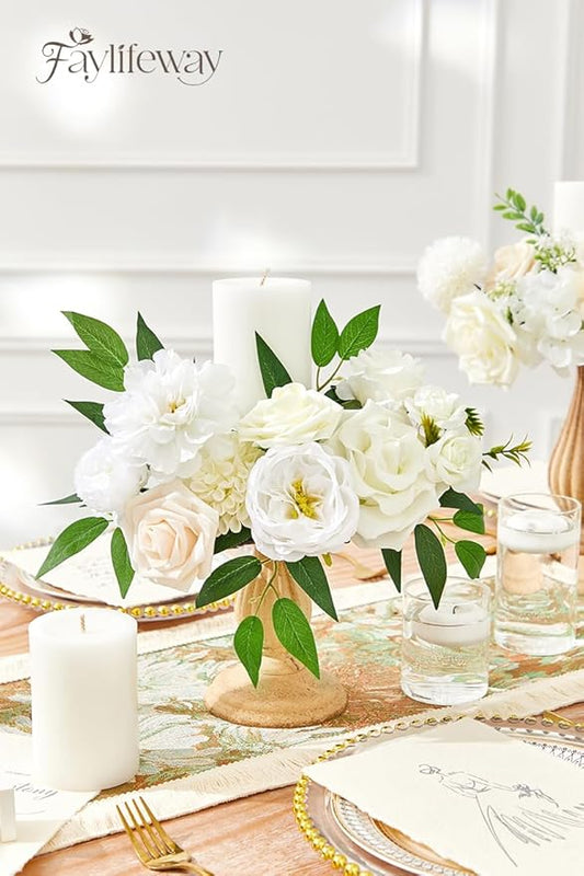 Artificial Flowers, White Silk Flowers for DIY Wedding Bridal Bouquets, Fake Cake Flowers for Centerpieces,Baby Shower, Table Arrangement, Home Party Decorations