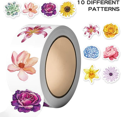 500PCS Flower Stickers Roll 10 Styles Envelope Seals Sticker for Aesthetic Flower Decals for Adults Aesthetic Stickers for Scrapbooks Water Bottle Gift Boxes Party Decorations(500 Per Roll)
