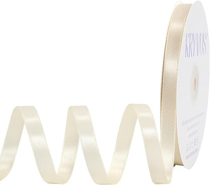 Cream Satin Ribbon, Double Faced 3/8 Inch X 50 Yards Cream Ribbon, Premium Satin Ribbon for Gift Wrapping, Crafts, Hair Bow Making, Sewing, Flower Bouquet, Wedding Party Decor