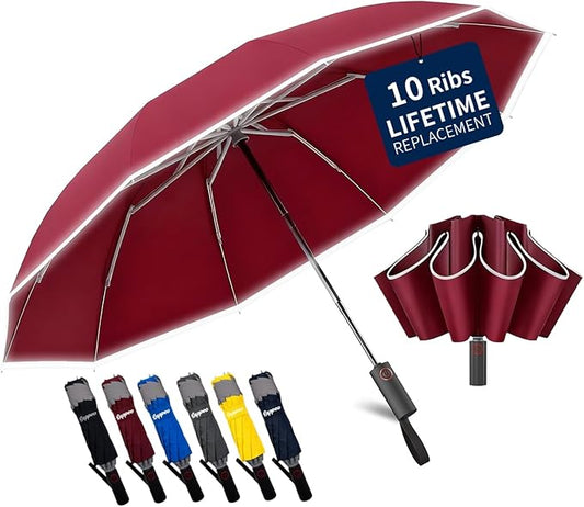 4-in-1 Inverted Travel Umbrella Compact, Automatic Large Umbrellas for Rain & Sun, Portable Windproof Umbrella for Backpack, Reverse Folding Umbrella for UV with Reflective Strips,Lightweight