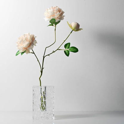 Crystal Flower Vase with Glacial Texture,Heavy Duty Large Clear Vase for Dining Table Kitchen Office Home Shelf Display Wedding Living Room Centerpieces