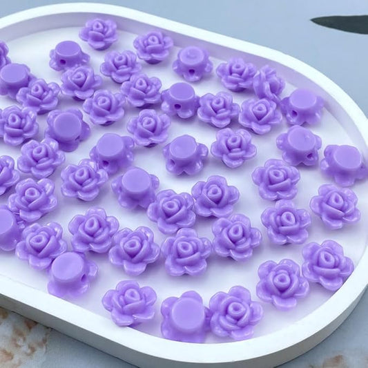 200pcs Acrylic Rose Flower Beads Candy Color Flat Back Spacer Beads Loose Pastel Colorful Decor for DIY Crafts Jewelry Making Bracelet Necklace Earrings(Violet)
