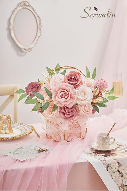 Serwalin 2PCS Artificial Flowers Wedding Dusty Rose Flowers Silk Flowers Fake Cake Flowers for Wedding Bouquets Centerpieces Cake Decor Baby Shower Home Decor