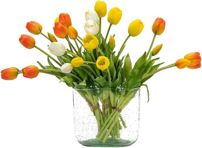 15pcs Artificial Tulips Flowers, Real Touch Latex Bouquet, Fake Tulips for Office Wedding Party Home Kitchen Garden Decoration(Orange,15pcs)