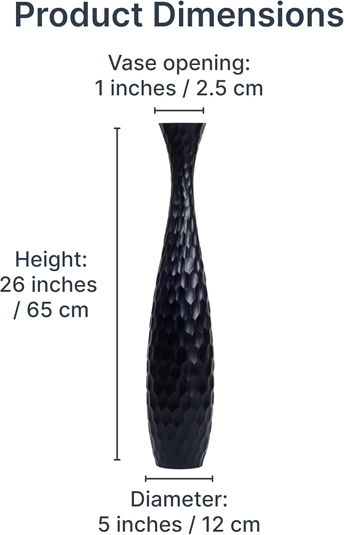 Leewadee Large Black Home Decor Floor Vase - Wooden 26 inch Tall Farmhouse Decor Flower Holder for Fake Plant and Pampas Grass