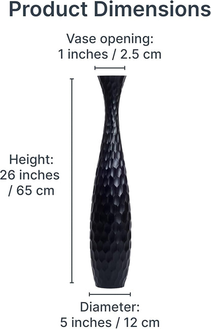 Leewadee Large Black Home Decor Floor Vase - Wooden 26 inch Tall Farmhouse Decor Flower Holder for Fake Plant and Pampas Grass