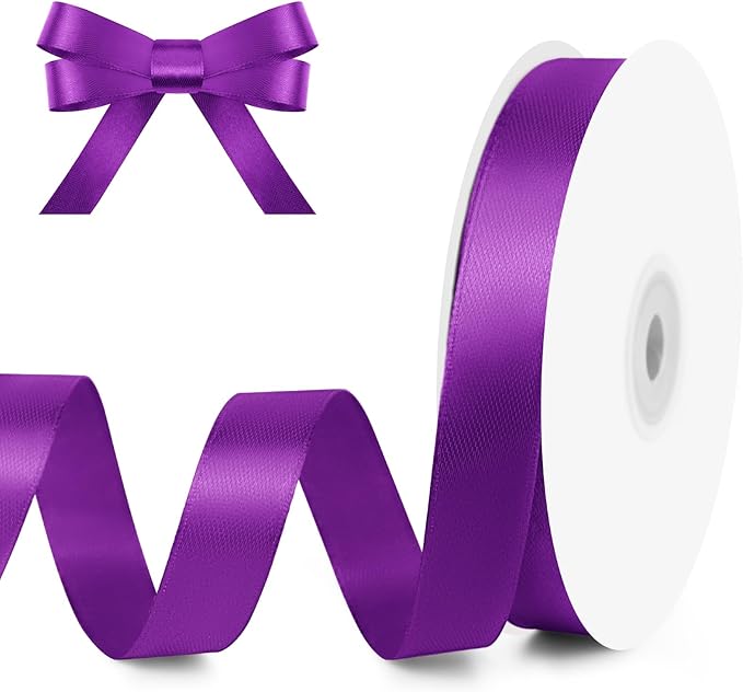 KMER LIFE 5/8" Wide x 50 Yards Purple Single Faced Polyester Satin Ribbon for Wedding Decor, Wreath, Crafts, Gift Wrapping & Other Projects