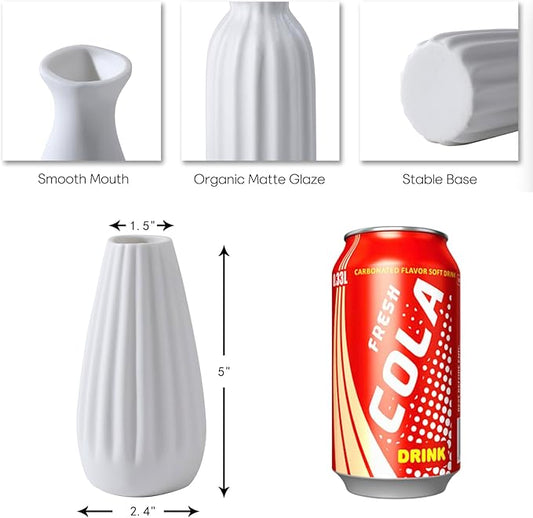 Set of 16 White Bud Vases for Flowers, Japandi Small Vases in Bulk for Centerpieces, Boho Mini Vases for Wedding Decorations, Living Room and Bedroom Decor, Arts and Crafts for Gifts
