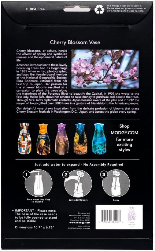 MODGY Expandable Flower Vase Plastic Decorative Modern Vases for Flowers Centerpieces Dining Table Decor Living Room Bathroom Wedding Office, Cherry Blossom