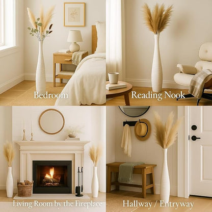 Leewadee Large White Home Decor Floor Vase - Wooden 26 inch Tall Farmhouse Decor Flower Holder for Fake Plant and Pampas Grass