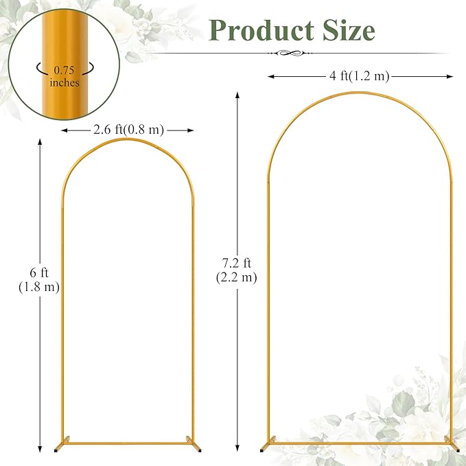 Tamodan 2 Pack Metal Wedding Arch (7.2ft+6ft) - Photo Booth Arch | Decoratable Backdrop Stand for Weddings, Gender Reveal, Baby Showers & More - Tool-Free Assembly