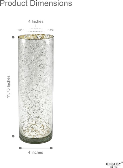 Hosley 12 Inch High Metallic Silver Speckled Finish Glass Floral Vase. Ideal Gift for Floral Arrangements Weddings Bridal Spa Meditation Reiki Rose Vase Nautical Settings Led Lantern Votive Garden P1